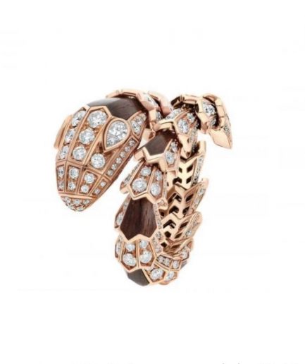 Bulgari Serpenti ring in pink gold and snakewood elements with diamonds