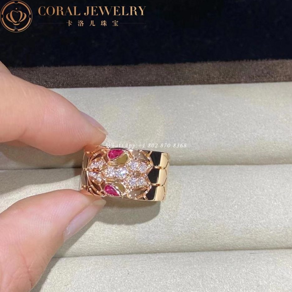Bulgari Serpenti Seduttori Rose Gold Diamond and Rubellite Ring AN857663