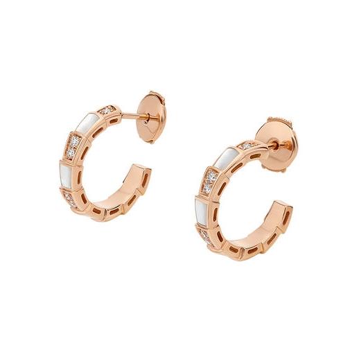 Bulgari Serpenti Viper 18 kt rose gold earrings set with mother-of-pearl elements and pavé diamonds 356170