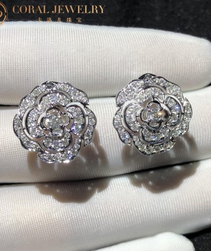Chanel Bouton de Camélia Earrings 18k White Gold, Diamonds J12072