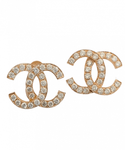 Chanel CC Logo Earrings Medium Version 18k Rose Gold, Diamonds