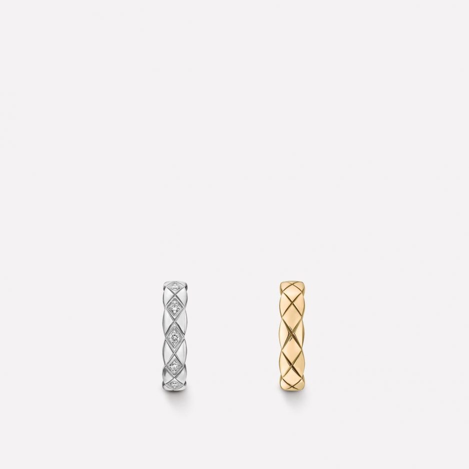 replica Chanel Coco Crush Earrings Quilted Motif, 18k White and Beige Gold, Diamonds J11656